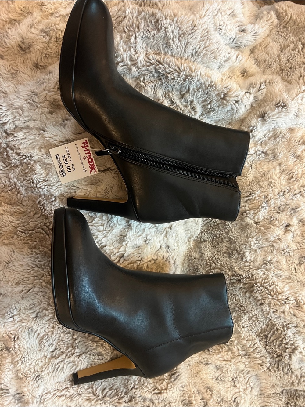 Nine West Black Faux Leather High Heel Ankle Booties with Side Zip